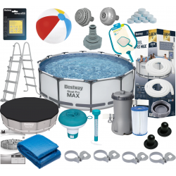 Głęboki Basen stelażowy Okrągły Bestway 366x100 cm 56418 Full zestaw